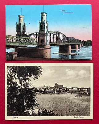 2 x AK THORN in Pommern 1910/16 Eisenbahnbrücke und Totalansicht   ( 122415