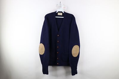Vtg 70s LL Bean Mens XL Elbow Patch Camel Hair Wool Knit Cardigan  