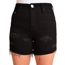 WAKEE BLACK DENIM SHORTS WITH RIPS. SIZE 6-16
