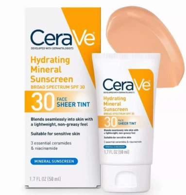 CeraVe feuchtigkeitsspendender mineralischer Sonnenschutz Gesicht transparente Tönung LSF 30 UK