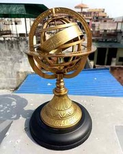 Armillary Sphere Brass Astrolabe Wood Base | Maritime Nautical Collectible