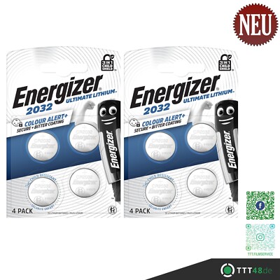 Energizer Knopfzelle Ultimate Lithium CR2032 3V Batterien - 2 x 4er Blister