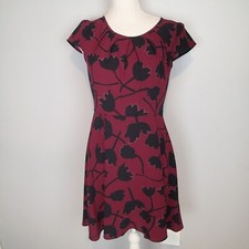 Ann Taylor Loft Maroon Red Floral Dress size 2  Black Career Party Flare