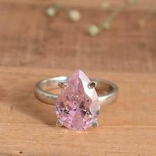 925 Sterling Silver Ring Pink Zircon Quartz Band Pear Cut Ring For Anniversary