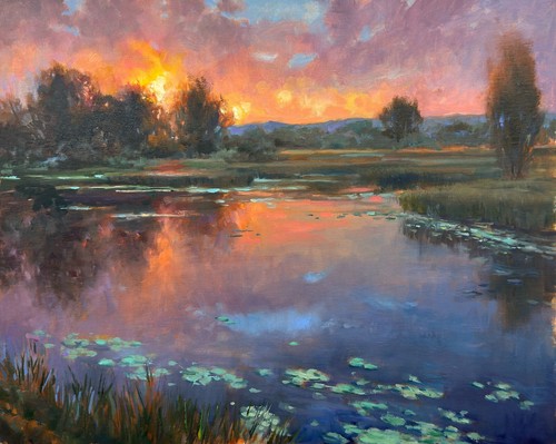 Pacific North West Sunset original oil painting WAv landscape impressionism art