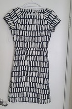 J. Crew Black Cream Grid Dress Womens 6 Cap-Sleeve Cotton Sheath Career 