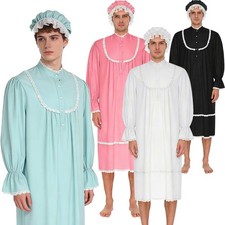 Men Sissy Pajama Nightgown Kaftan Thobe Nightshirt with Sleeping Cap Night Shirt