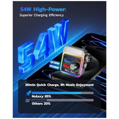 54W Bluetooth Car Adapter with 4 Charging Ports - Silver