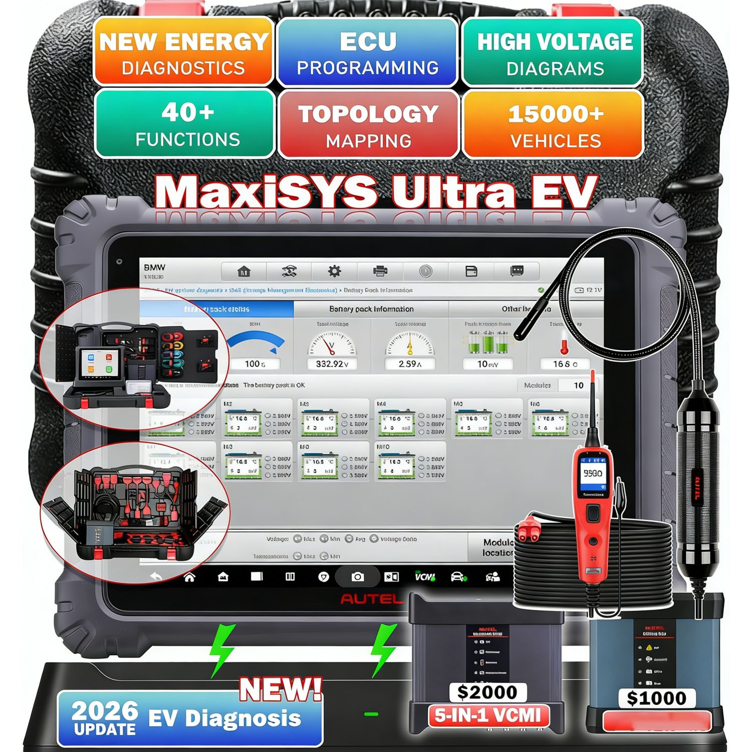 Autel MaxiSys Ultra EV Electric Diagnostic Scanner VCMI Programming HV ...
