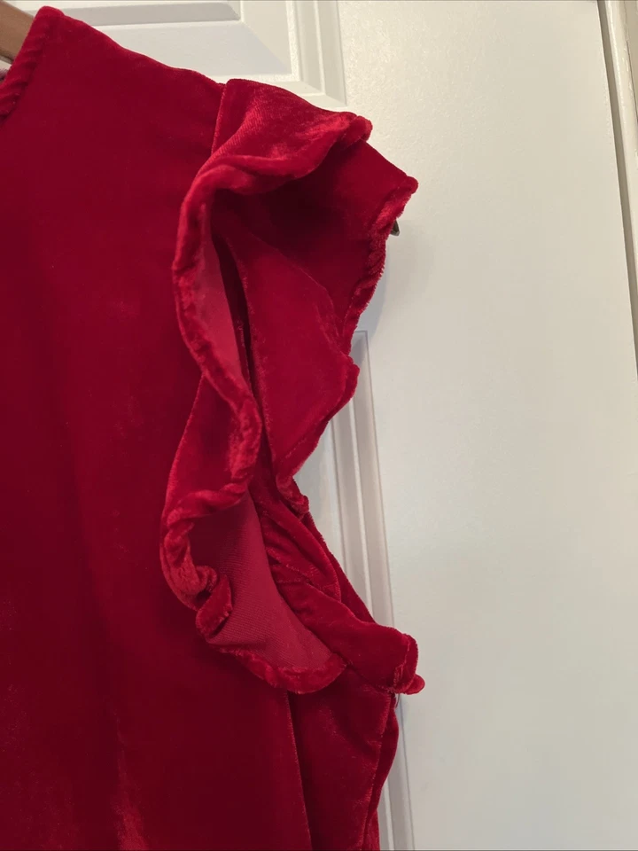 Chelsea & Violeta Talla M Pullover Vestido Cambio Rojo Terciopelo Manga Acampanada Fiesta Navidad Foto 3 de 4