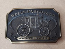 Vintage Wells Fargo Co. Brass Belt Buckle dated 1973 No. WV68