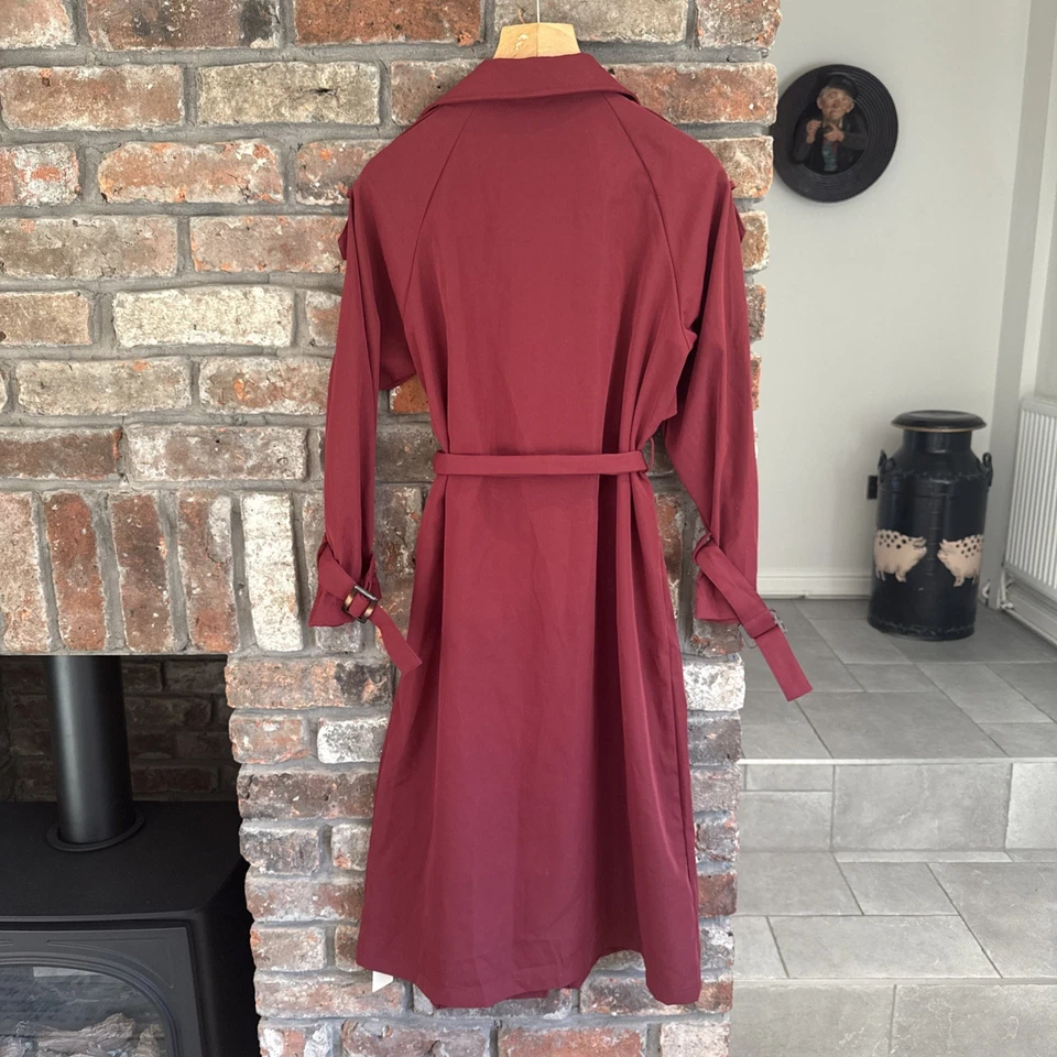 Yozy Burgundy Trench Coat Double Breasted Size Small New with Tags - Image 2 of 4