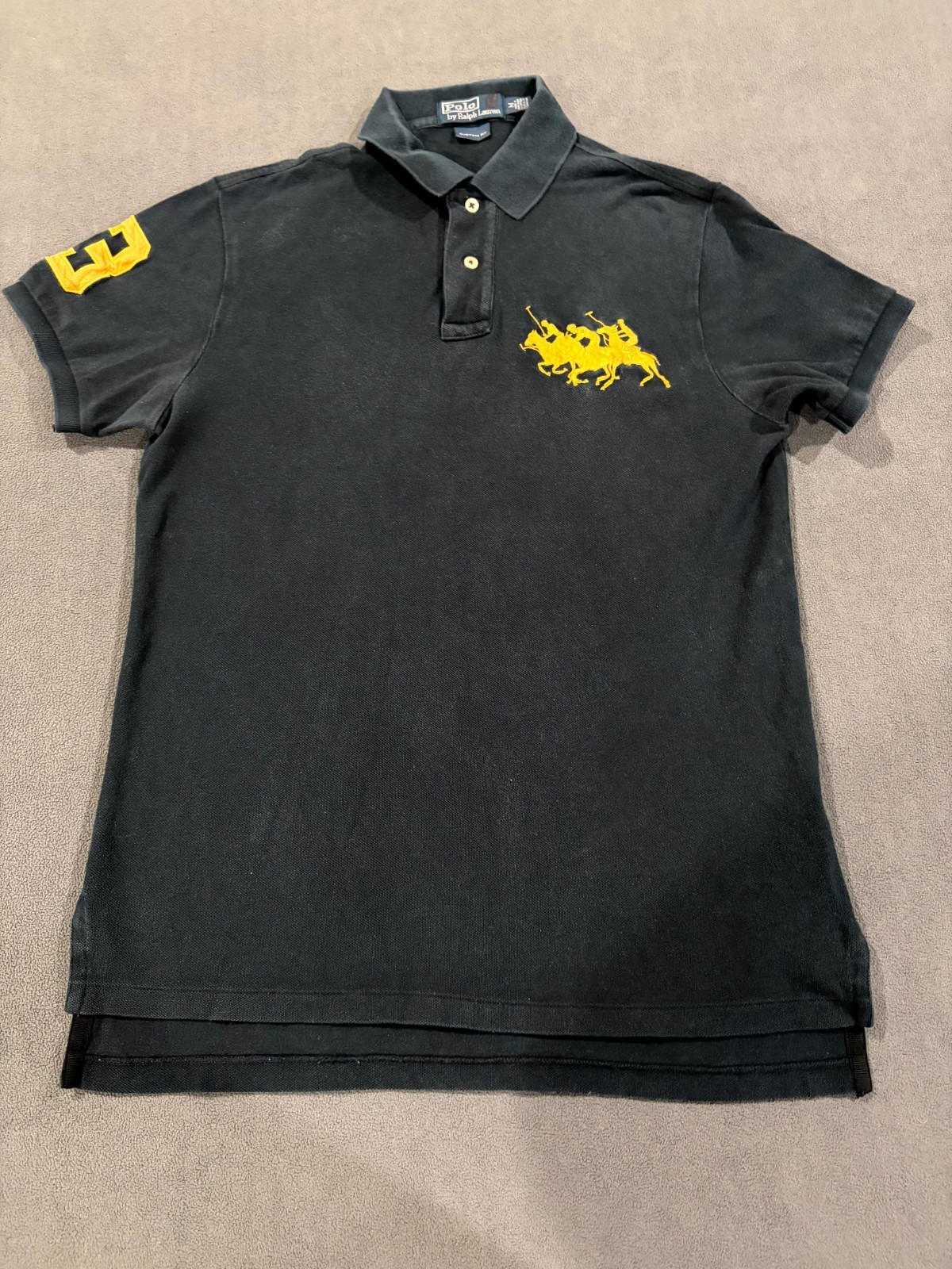 VTG Polo Ralph Lauren Polo Shirt Mens Medium Black Yellow Embroidered Custom Fit