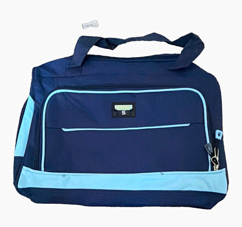 Navy & Light Blue Soft Polyester Duffle Holdall Gym Bag, Extra Compartments