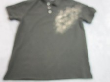 Lucky Brand Polo Shirt Mens XL Gray Corazon Y Alma Guitar Skull Rock Graphic