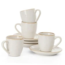  Ocean Espresso Cups with Saucers Set of 4, 3.34oz Espresso Cup Set, Coffee 