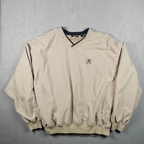 Vintage Acura Jacket Mens 2XL Tan Windbreaker V-Neck Pullover Pockets Cars Y2K - product listing photo