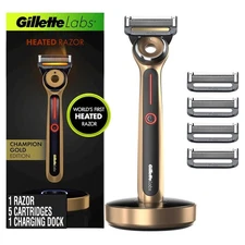 Gillette Labs Heated Razor Gold Edition - 1 Handle, 5 Blade Refills, 1 Charging