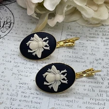 Bumble Honey Bee Keeper Garden Bright Gold Boutique Wire Cameo Earrings Wedding