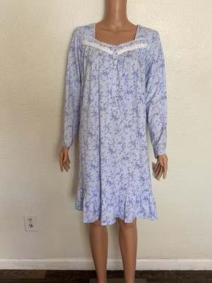 NWT Eileen West E20117 Light Blue Floral Cotton Nightgown Sz M