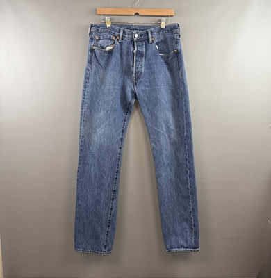 Levis 501 Jeans Mens 32x30 Blue Button Fly Denim Pants Faded Classic (Tag33x34)