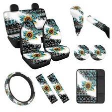 Retro Sunflower 12 Pieces Car Seat Covers Sets Steering Wheel Cover Steering ...