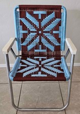 Vtg 70s Woven Macrame Starburst Folding Alumi...