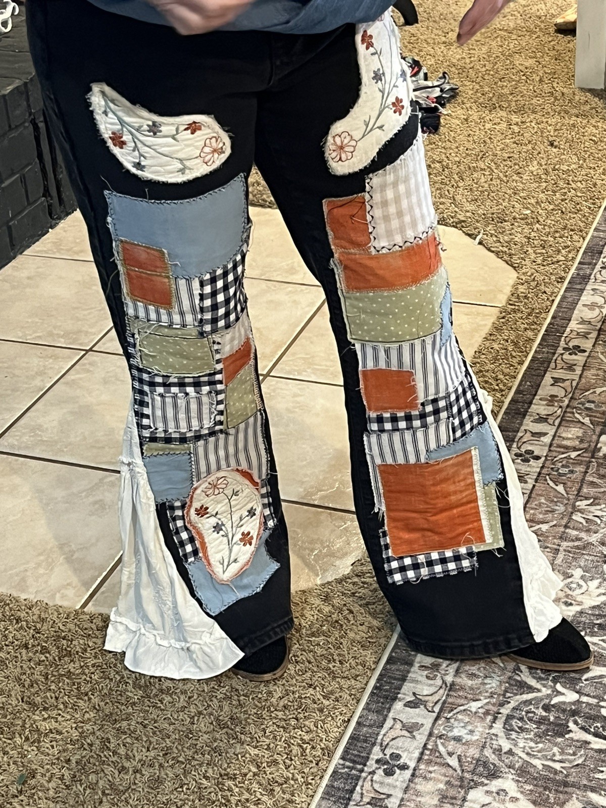 Custom Hand-Crafted Patchwork Denim Jeans with Co… - image 5