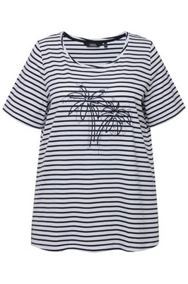 Ulla Popken Damen große Größen T Shirt Ringel Palmenstickerei Rundhals