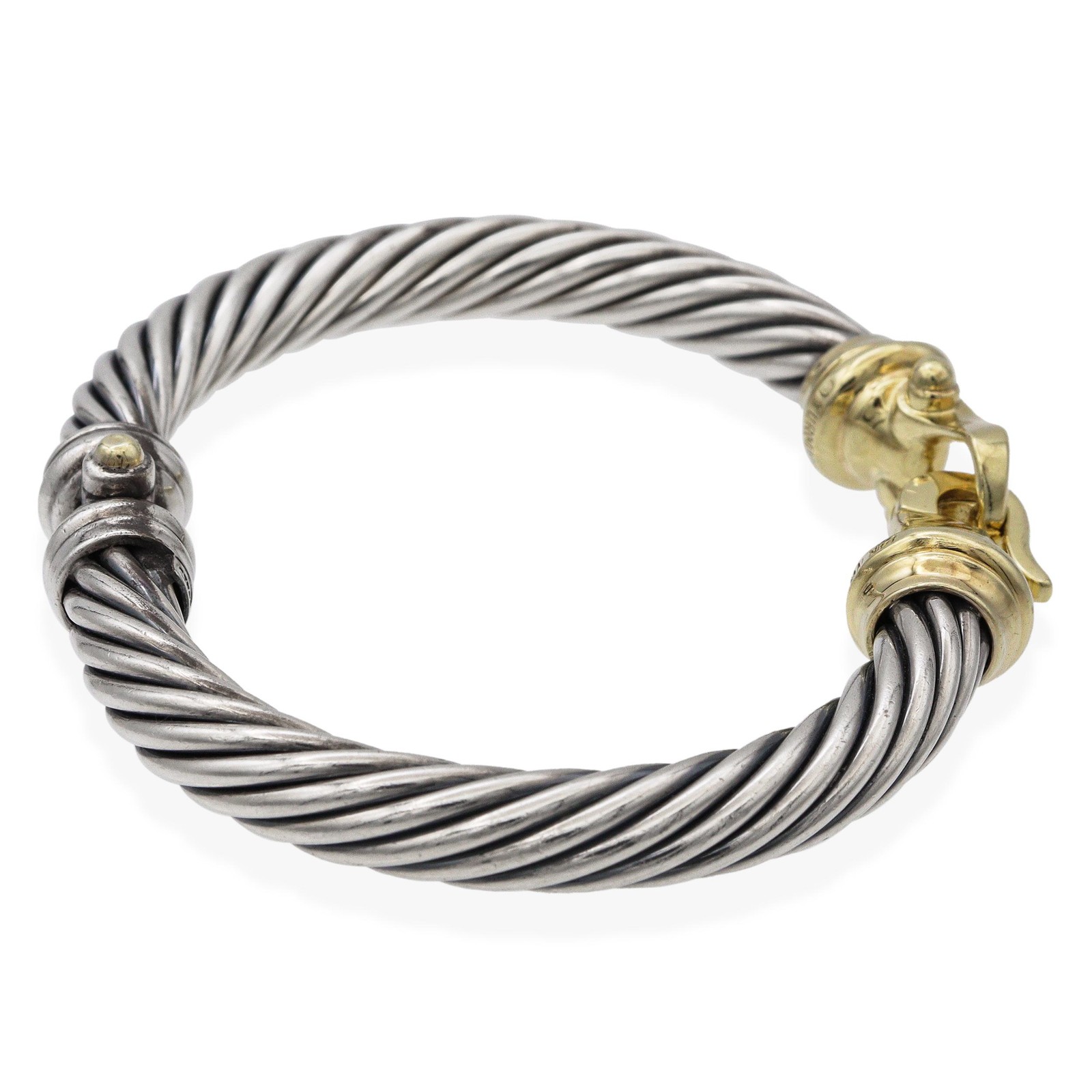 David Yurman 14K Yellow Gold & Sterling Silver Buckle Hook Hinged Cuff Bracelet