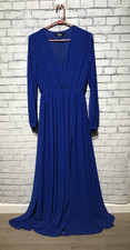 Lulus, S, Blue Sheer Flowing Long Sleeve/Lined/V-Neck/Side Slit Maxi Dress