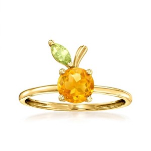 Authentic 3Ct Round Cut Lab Created Citrine Fruit Leaf Wedding Ring 14K Yellow Gold Plated