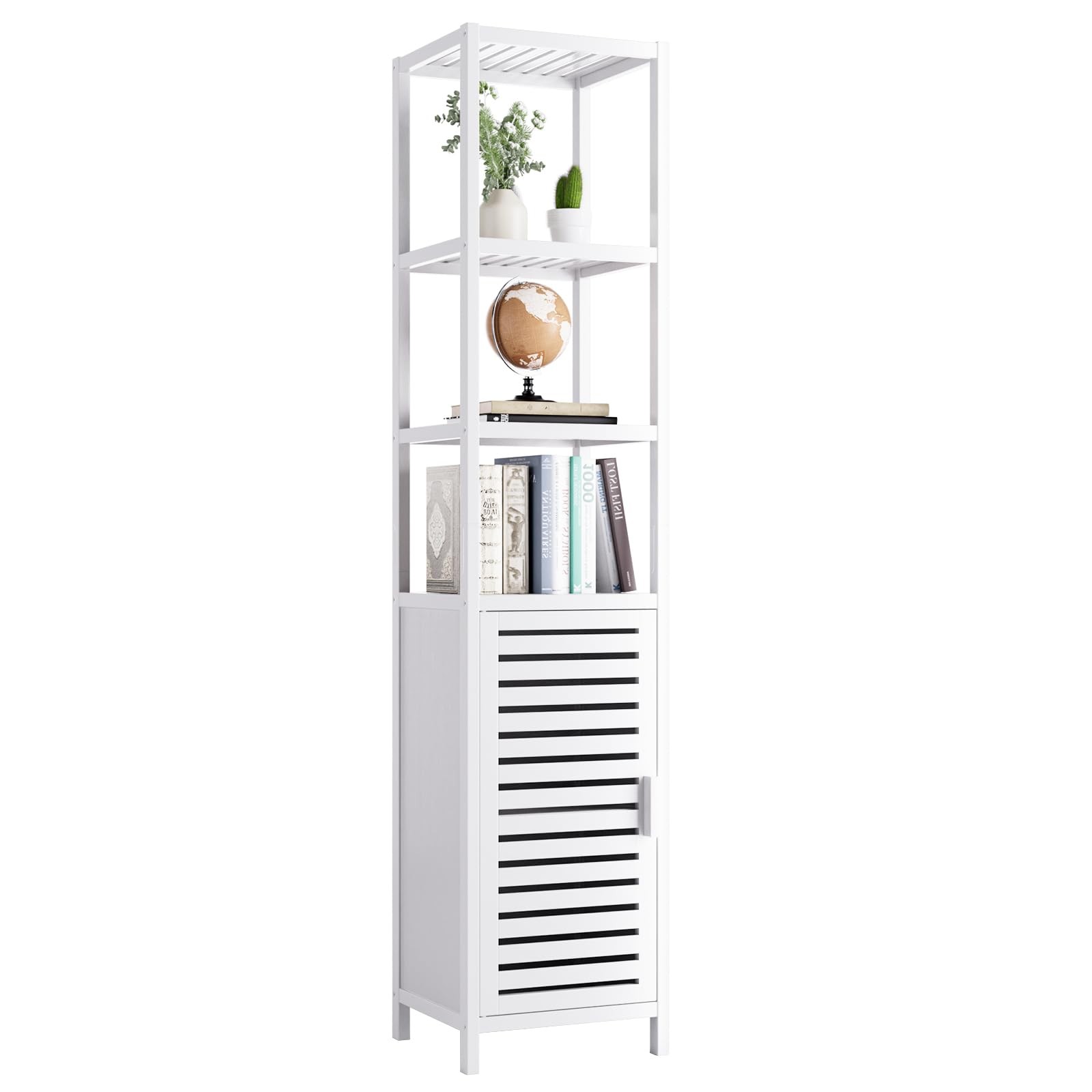 Bathroom Tall Bamboo Storage Cabinet with 6 Shelves Floor Standing