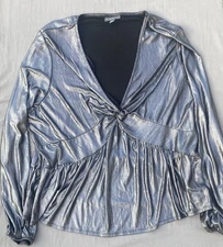 Bold Elements Womens Silver Metallic Knot Tie Holiday Party Top Long Sleeve 3xl