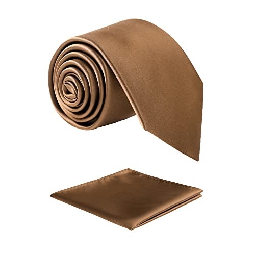 Mens Solid Satin Mens Tie With Hanky,Handmade Neckties For Men With Gift Brown