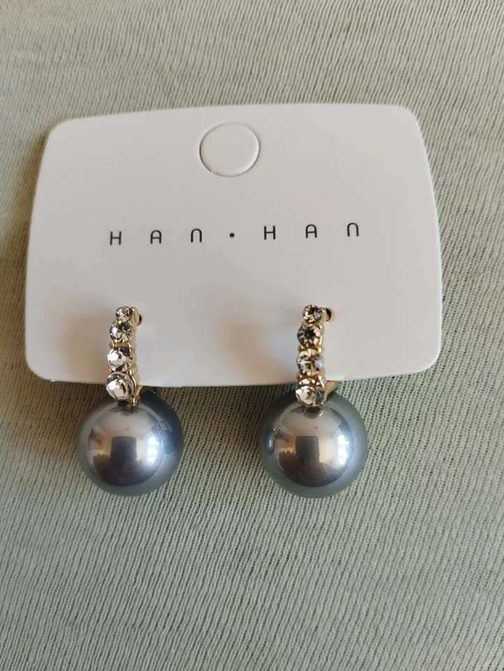 Perlenohrringe Gold Grau mit Kristallen-Luxus Tropfenohrringe - Bild 2 von 4