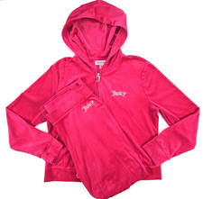 JUICY COUTURE VELOUR TRACKSUIT OG BLING PINK Sz L / XL ZIP HOODIE PANTS 2pc Y2K