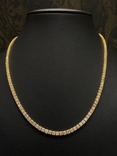 15.00 TCW Round Cut Lab Created Emerald Tennis Necklace 14k Yellow Gold Plated