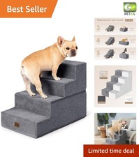 Elegant Grey Dog Stairs for High Beds, 18" Non-Slip Steps for Small Pets