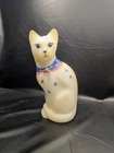 Fenton Glass Patriotic cat  Hand Painted Signed Kitty Critter Vintage