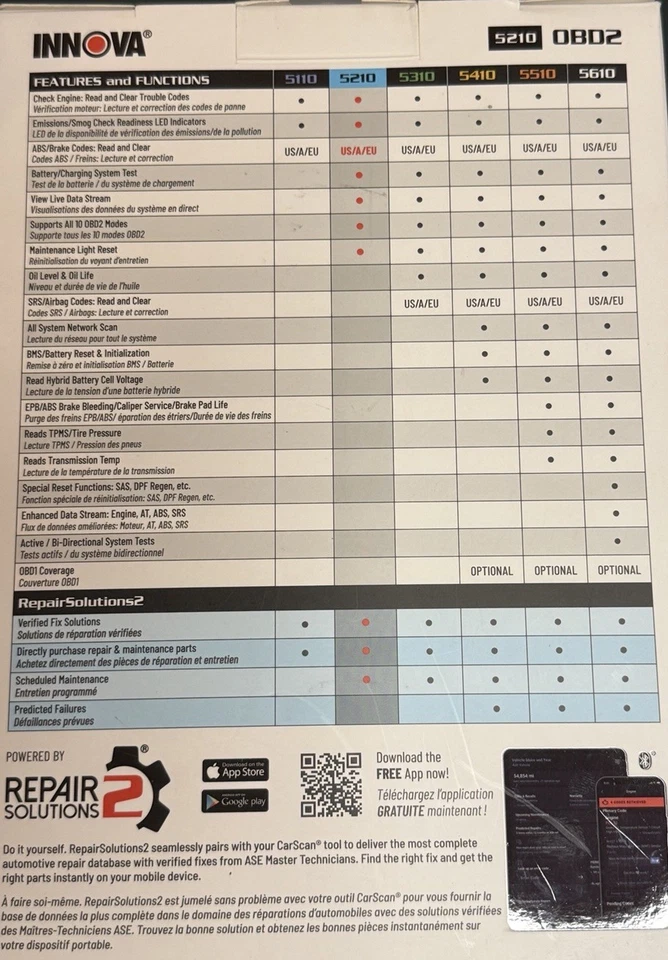 	Innova 5210 OBD2 Escáner y Lector de Código de Motor Probador de Batería Datos en Vivo Aceite	 Foto 4 de 4