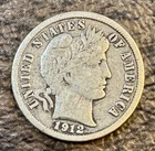 1912 D Barber Dime Silver Circulated United States 10C Coin