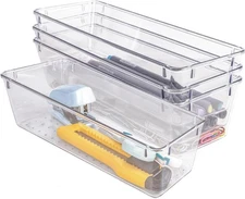4 PCS Clear Plastic Drawer Organizer, Desk Divider 9.0x3.0x2.2, 