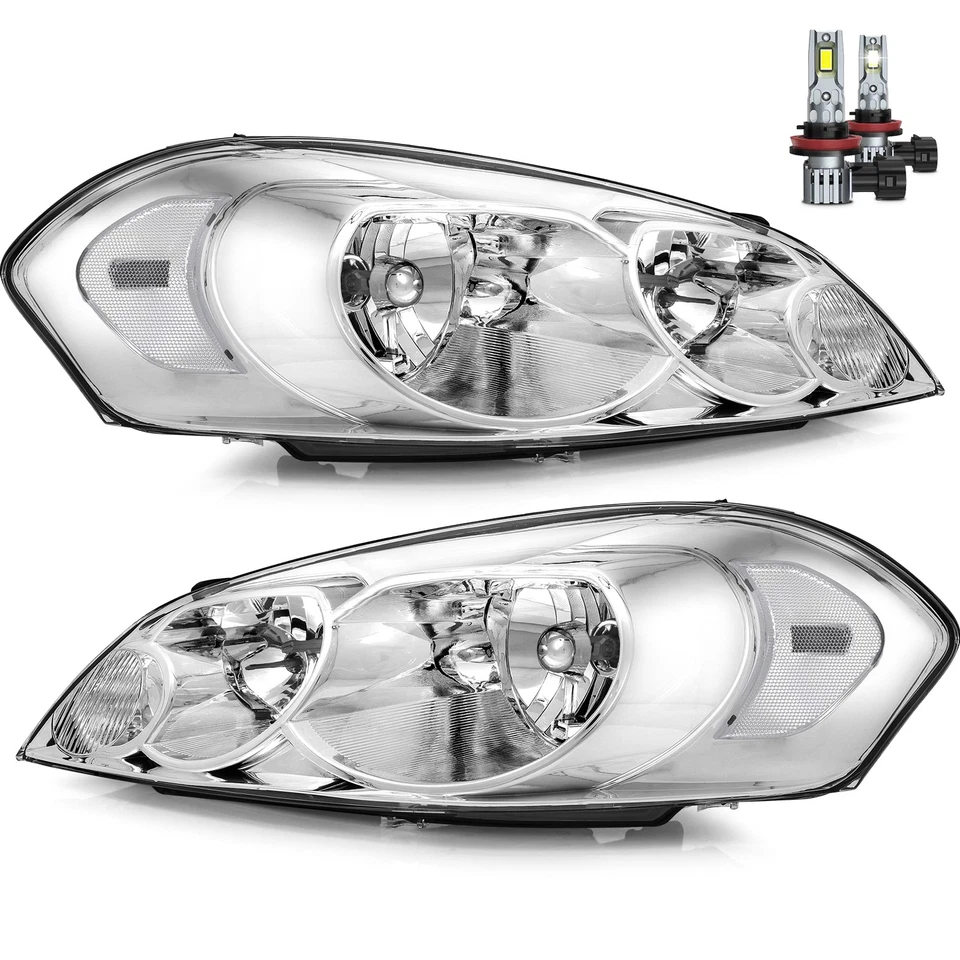 Pair Headlights W/Led Bulb For 2006-2013 Chevy Impala 06-2007 Monte Carlo Chrome Foto 3 de 4