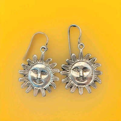 Sun Face Handmade Earrings 925 Sterling Silver French Wires, Sunny Face Jewelry