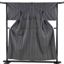 JAPANESE KIMONO KOMON black gray 153.5cm 5 ft 0 in PURE SILK AA9408