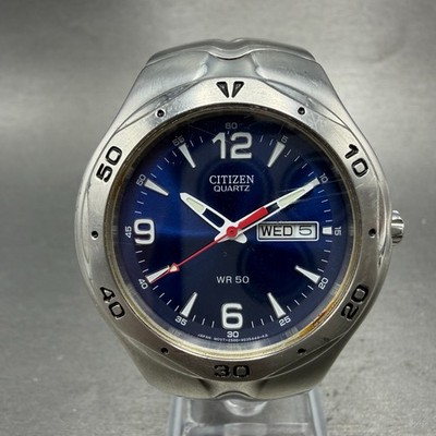 Citizen Watch Men 40mm Blue Dial Silver Tone Daydate 2500-S020875 New Battery