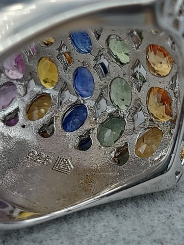 Carol Brodie Rarities 925 With Platinum Overlay Multi Gemstone Ring Size 8 - Picture 5 of 9