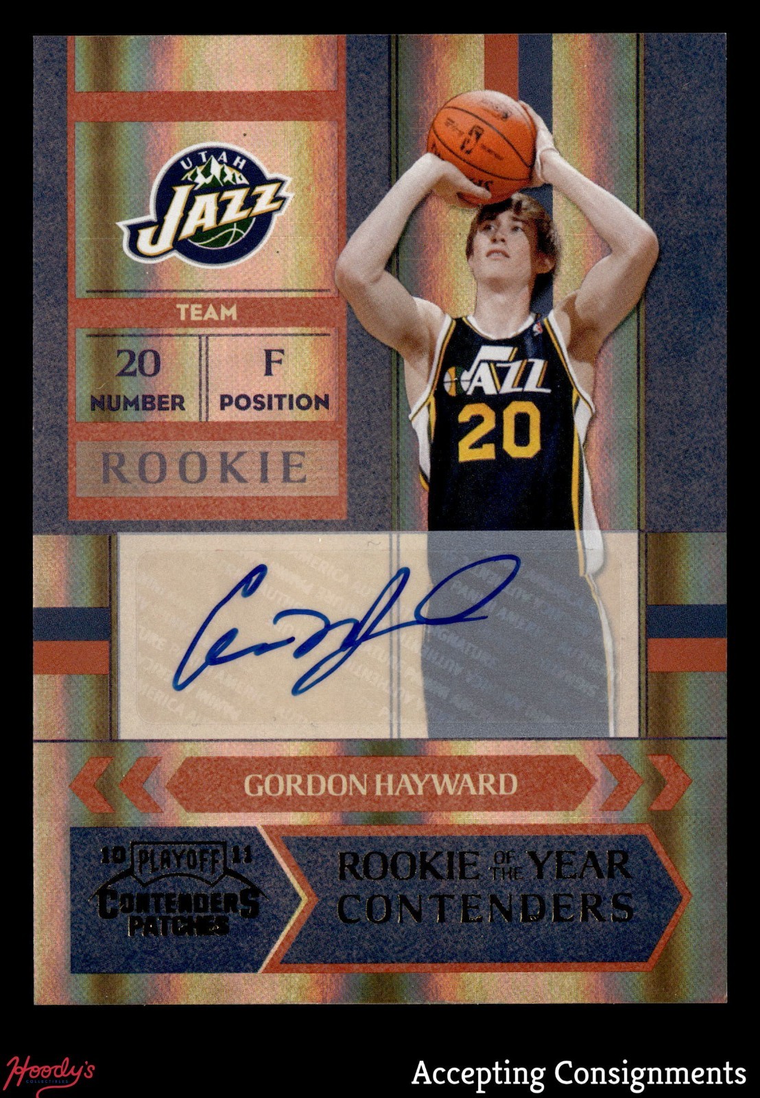 2010-11 Playoff Contenders Patches Rookie Year Gold Gordon Hayward RC AUTO 03/49 view 1