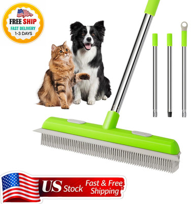 Pet Hair Removal Rubber Broom with Squeegee Adjustable Handle Carpet Floor Clean